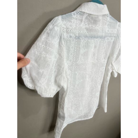 Taelynn White Coquette Button Up Puff Sleeve Embroidered Sz M Fairy Cottage Y2K - Picture 11 of 13